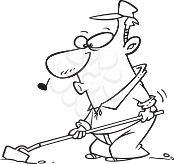 Royalty Free Clipart Image of a Man Hoeing