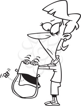 Royalty Free Clipart Image of a Woman With an Empty Purse