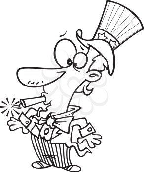 Royalty Free Clipart Image of Uncle Sam With a Firecracker in His Mouth