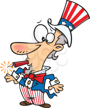 Royalty Free Clipart Image of Uncle Same With a Firecracker in His Mouth