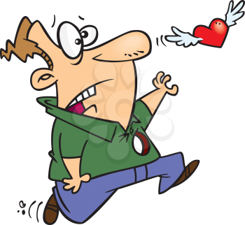 Royalty Free Clipart Image of a Man Chasing a Winged Heart