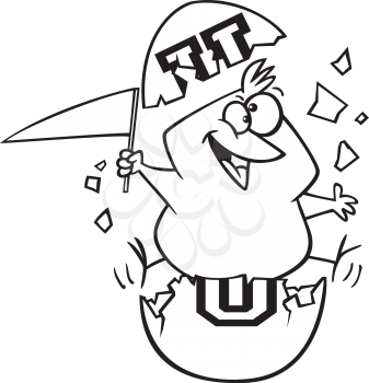 Royalty Free Clipart Image of a Chicken Busting Out of an Egg With University Letters