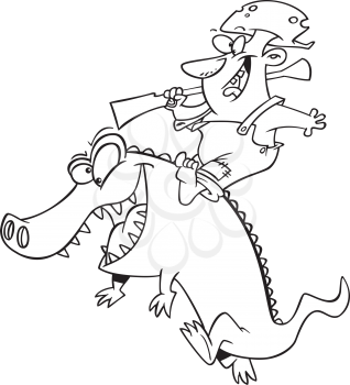 Royalty Free Clipart Image of a Guy Riding a Gator