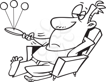Royalty Free Clipart Image of a Guy in a Chair Bouncing a Ball on a Paddle