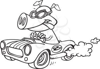 Royalty Free Clipart Image of a Pig Driving a Sports Car