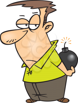 Royalty Free Clipart Image of a Man With a Bomb Behind His Back