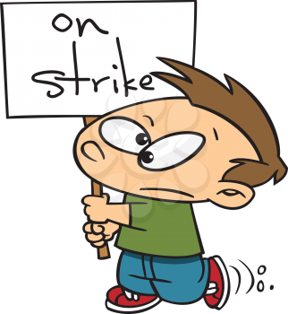 Royalty Free Clipart Image of a Child With an On Strike Sign