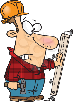 Royalty Free Clipart Image of a Man With His Hand Nailed to a Board