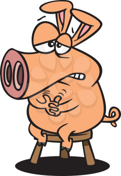 Royalty Free Clipart Image of a Pig on a Stool