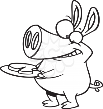 Royalty Free Clipart Image of a Pig With Food on a Plate