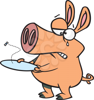 Royalty Free Clipart Image of a Pig Holding an Empty Plate