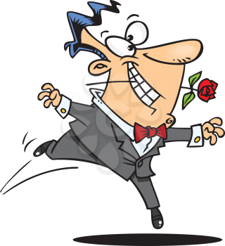 Royalty Free Clipart Image of a Man With a Rose in His Mouth