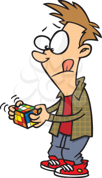 Royalty Free Clipart Image of a Kid With a Rubik's Cube