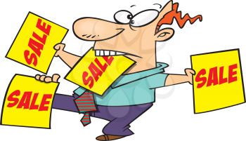 Royalty Free Clipart Image of a Man With Sale Flyers