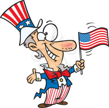 Royalty Free Clipart Image of Uncle Sam Waving a Flag