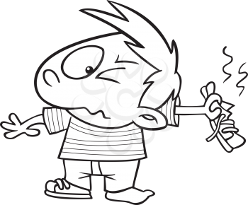 Royalty Free Clipart Image of a Kid With a Smelly Sock