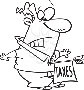 Royalty Free Clipart Image of a Man Hit By a Tax Arrow