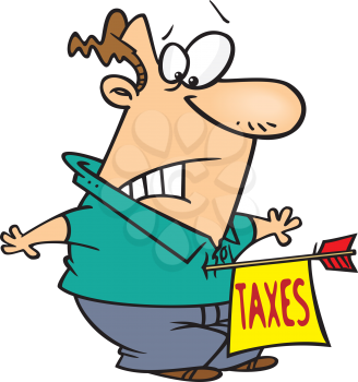 Royalty Free Clipart Image of a Man With a Taxes Arrow in His Chest