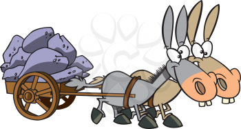 Royalty Free Clipart Image of a Donkey Team Pulling a Load