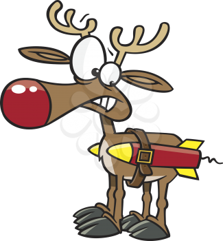 Royalty Free Clipart Image of Rudolph With a Rocket