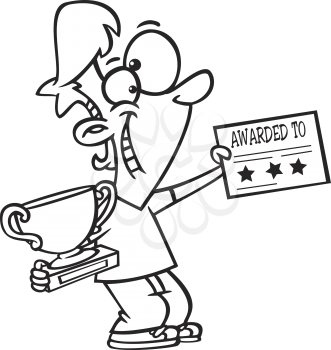 Royalty Free Clipart Image of a Person Holding Awards