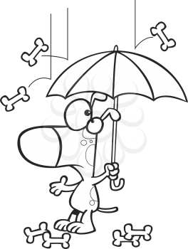 Royalty Free Clipart Image of a Dog and Raining Bones
