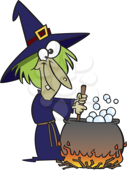 Royalty Free Clipart Image of a Witch at a Cauldron
