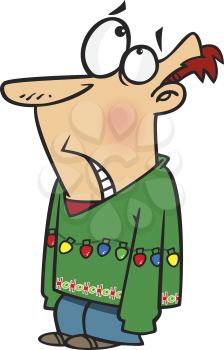 Royalty Free Clipart Image of a Man With an Ugly Christmas Sweater