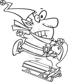 Royalty Free Clipart Image of an Elf on a Sleigh