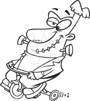 Royalty Free Clipart Image of Frankenstein on a Tricycle