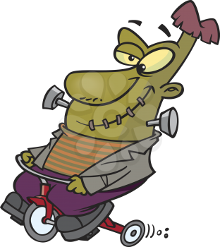 Royalty Free Clipart Image of Frankenstein on a Tricycle