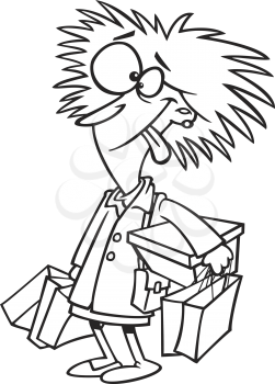 Royalty Free Clipart Image of a Frazzled Woman With Parcels