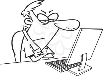 Royalty Free Clipart Image of a Man Looking Angry at a Computer