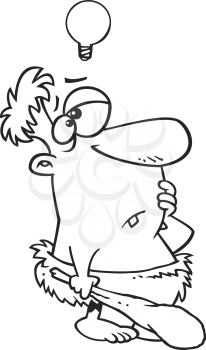 Royalty Free Clipart Image of a Caveman With a Light Bulb Over His Head