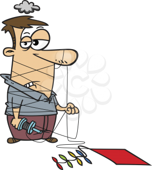 Royalty Free Clipart Image of a Man Wound Up in Kite String