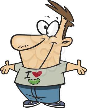 Royalty Free Clipart Image of a Man With an I Love Pickles Shirt