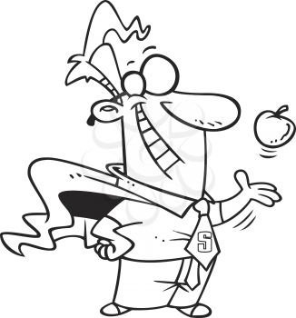 Royalty Free Clipart Image of a Man With a Cape Flipping an Apple