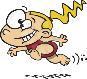 Royalty Free Clipart Image of a Running Girl In a Swimsuit