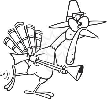 Royalty Free Clipart Image of a Turkey in a Pilgrim Hat With a Gun