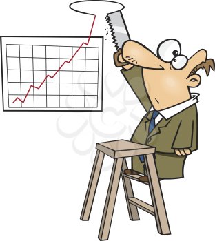 Royalty Free Clipart Image of a Man Cutting a Hole in the Ceiling For a Rising Chart