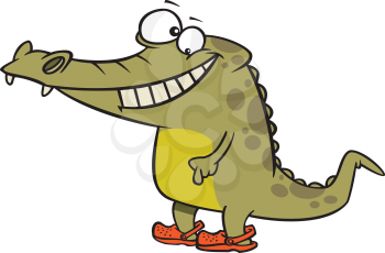 Royalty Free Clipart Image of a Crocodile Wearing Crocs