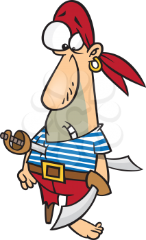 Royalty Free Clipart Image of a Pirate With a Sword Stuck in Him