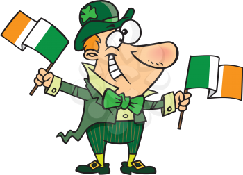 Royalty Free Clipart Image of a Irishman Waving Flags