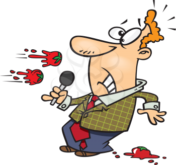 Royalty Free Clipart Image of a Man Having Rotten Tomatoes Thrown at Him