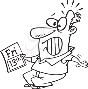 Royalty Free Clipart Image of a Man Frightened That It's Friday the 13th