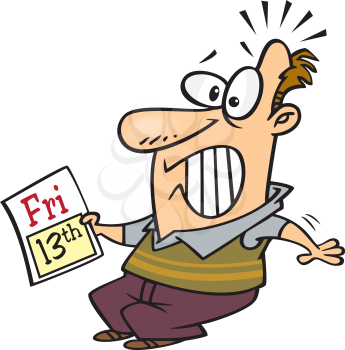 Royalty Free Clipart Image of a Man Looking Frightened About it Being Friday the 13th