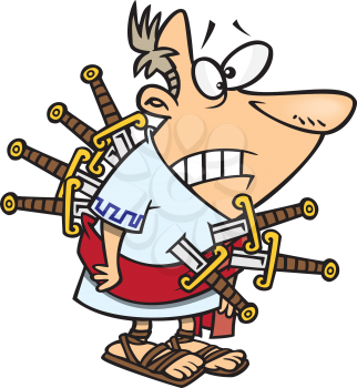 Royalty Free Clipart Image of Caesar With Knives Stuck in Him