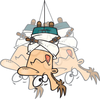 Royalty Free Clipart Image of a Man in a Straitjacket Hanging Upside Down