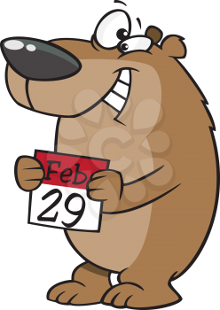 Royalty Free Clipart Image of a Bear With a Feb. 29 Calendar Page