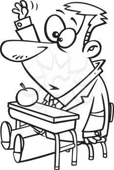 Royalty Free Clipart Image of a Man in a Little School Desk